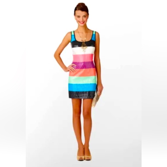 258.00 NWT LILLY PULITZER LUCY SEQUIN MULTI COLOR-BLOCK - Picture 3 of 6